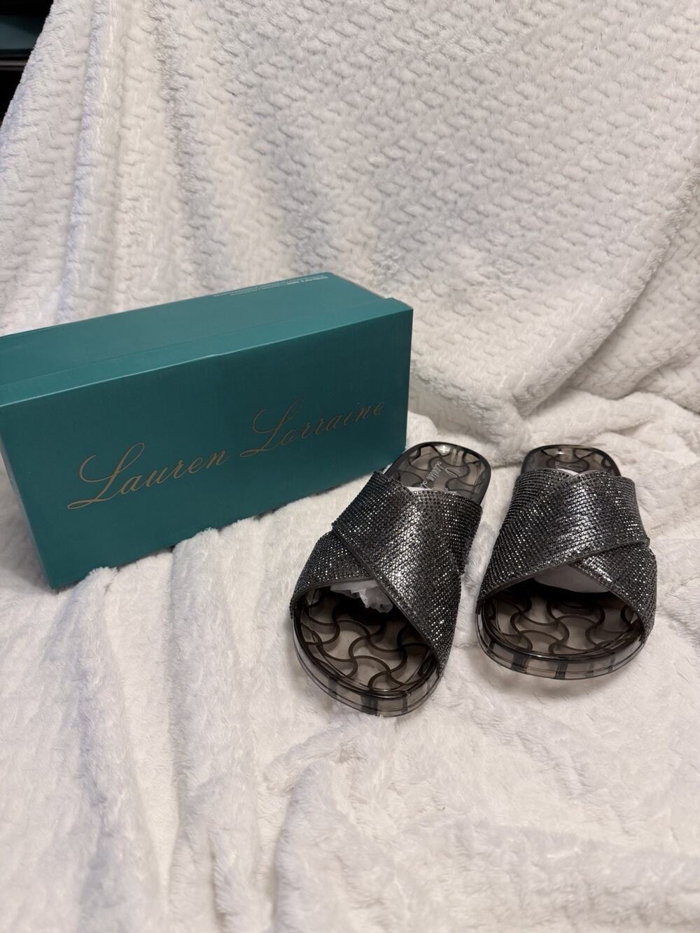 Lauren Lorraine Womens Black Silver Jeweled Jelly Slides Slip On Sandals Size 8